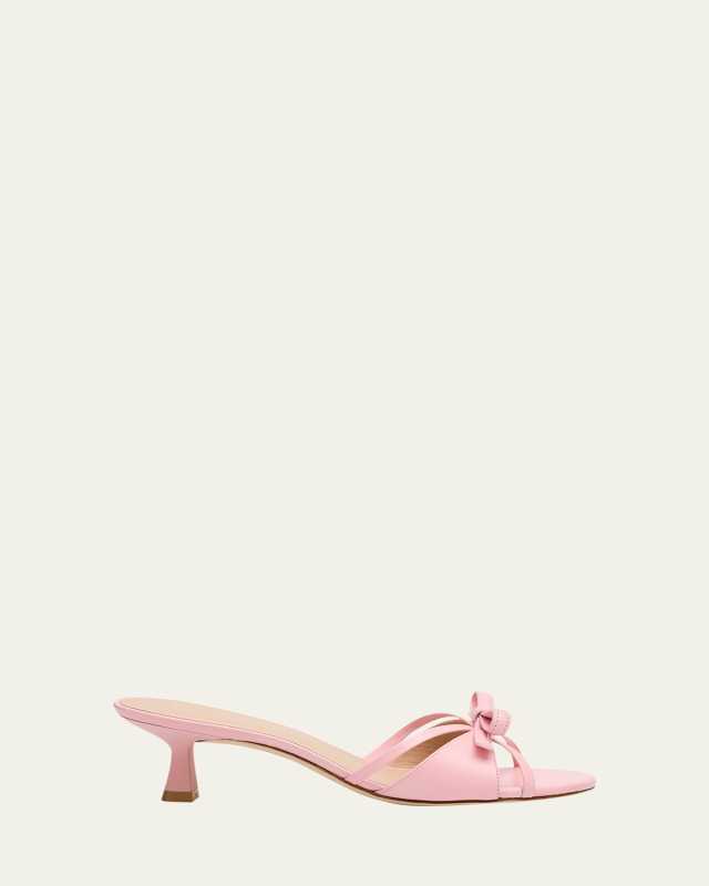 Felicity Leather Bow Kitten-Heel Mules